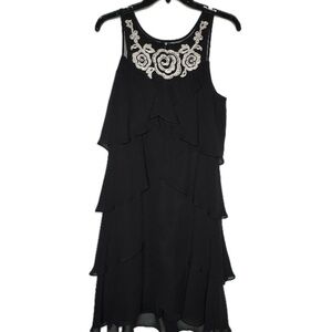 SL Fashions Black Dress with Ivory Floral Detail